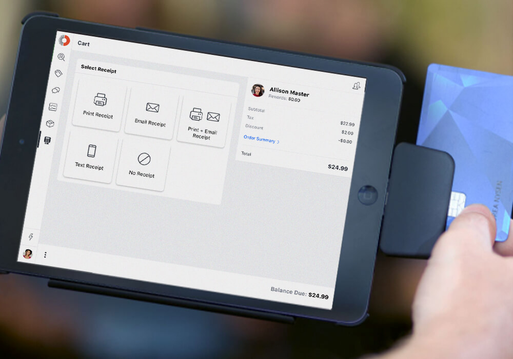 Swiping credit card on tablet-based mobile POS