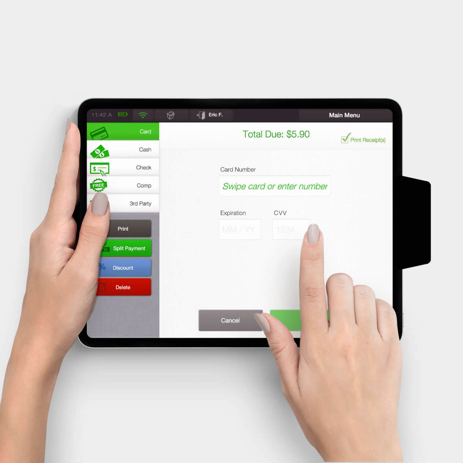 Orderpad for All in One POS showing payment screen on ipad
