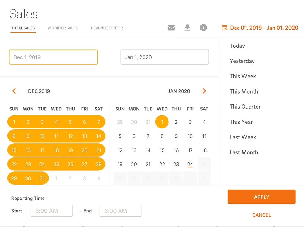 POS Sales reporting with date selection
