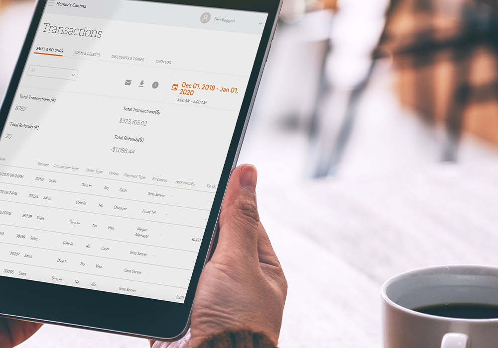 Tablet showing CAKE Sales & Refunds Reports
